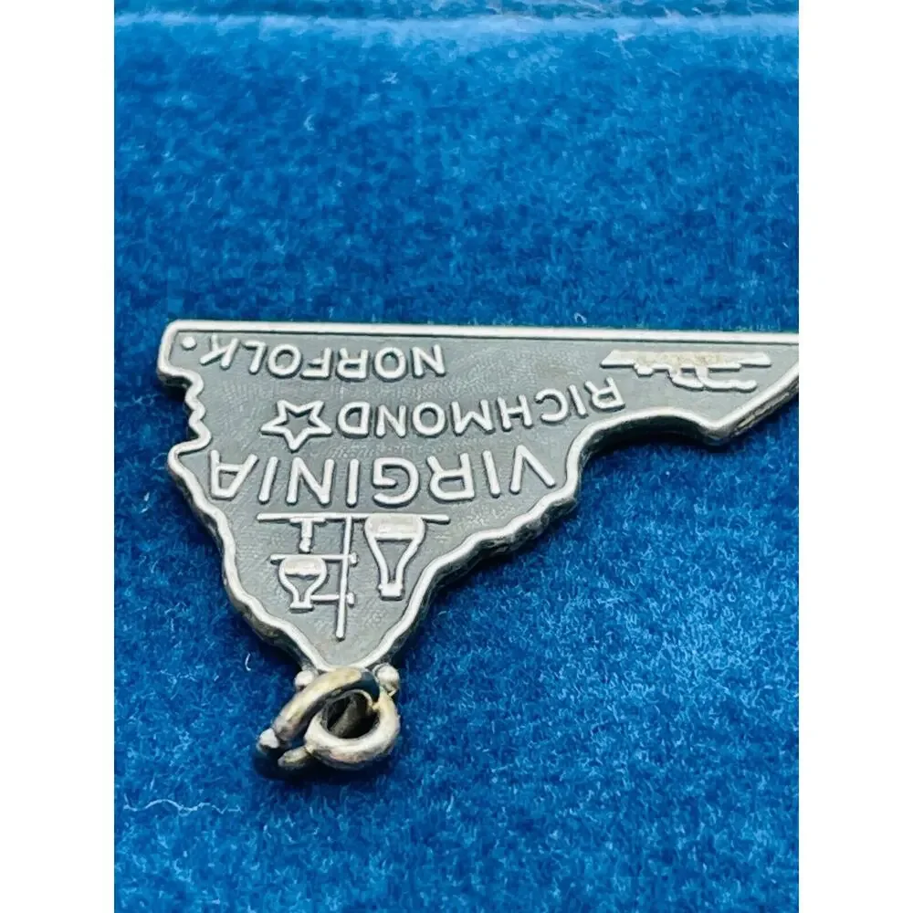 Vintage Sterling Silver Virginia State Map Charm JMF STG Richmond Norfolk VA